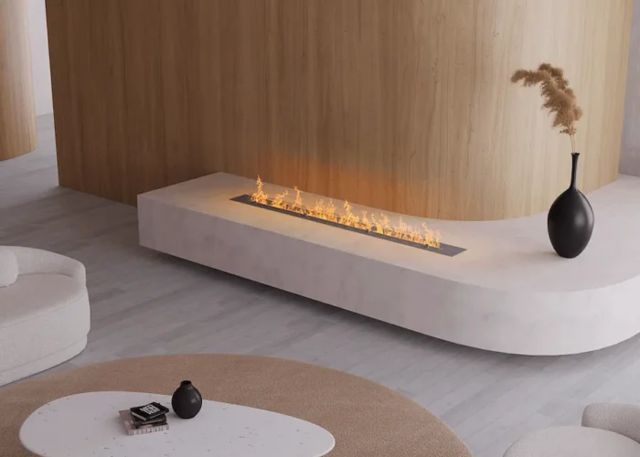 Cheminée bioéthanol incurvée